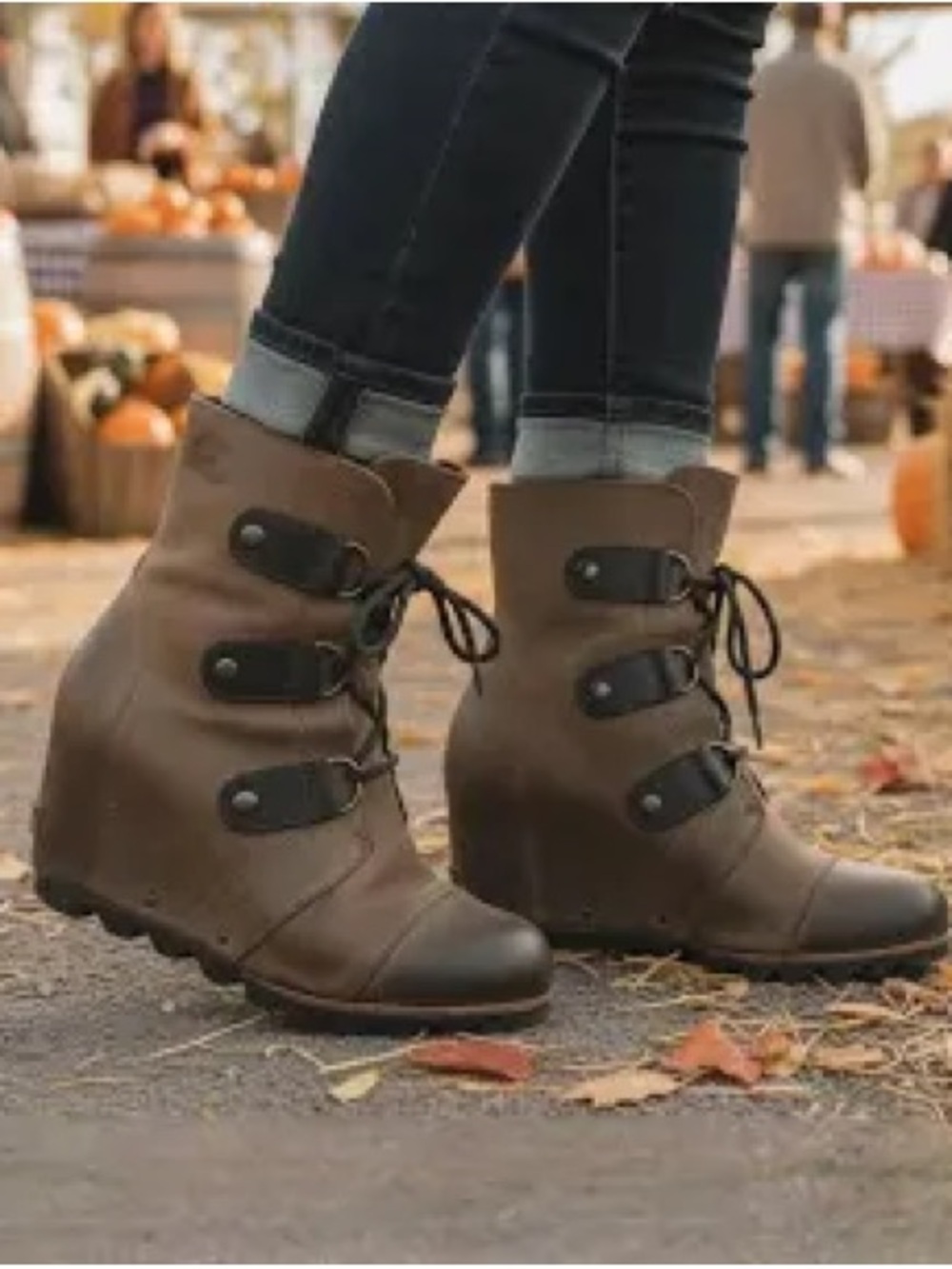 Sorel Brown Lace-Up Wedge Ankle Boots - Picture 4 of 7